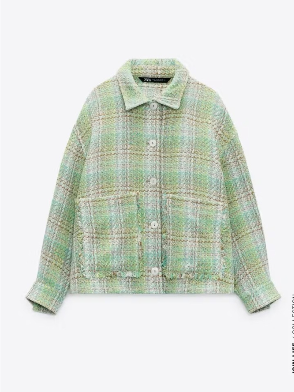 Zara Pastel Green Plaid Bouclé Jacket